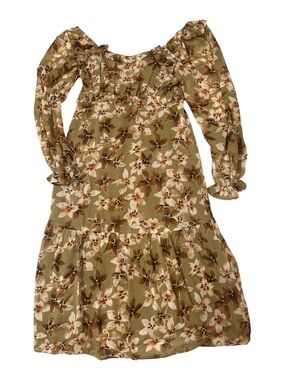 Lumiere brown hues Floral Ruffle Tiered Dress Sz M